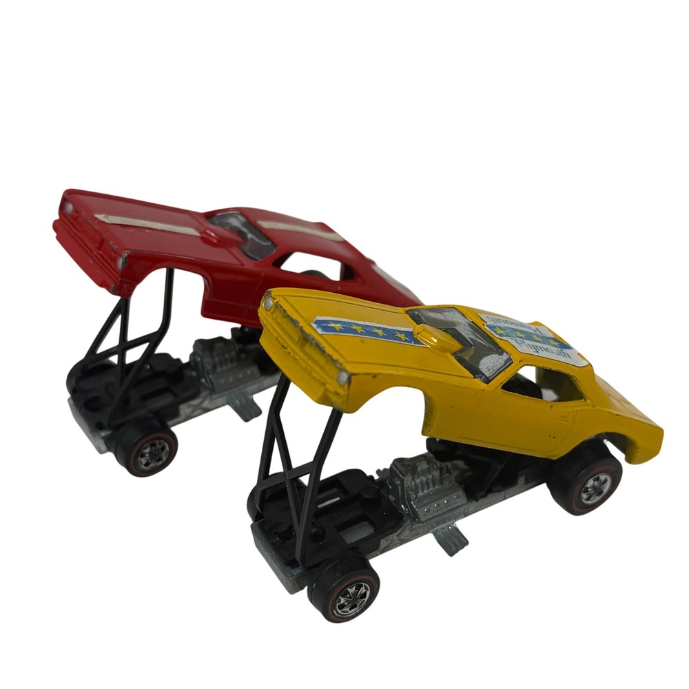 Vintage Hot Wheels Redline Snake Mongoose Funny Car Pair USA Yellow Red